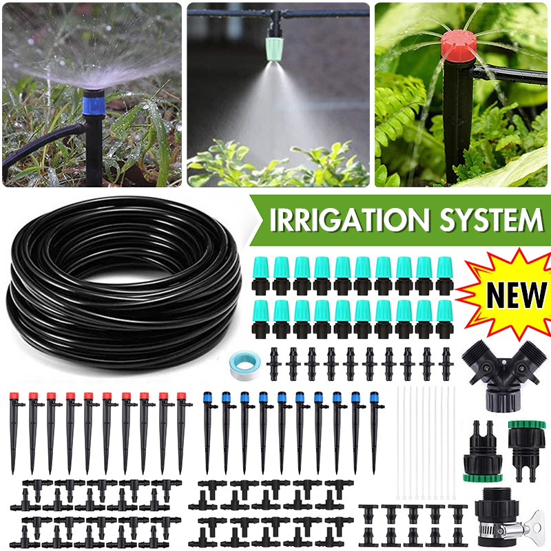 Kalolary 50 Pairs Drip Irrigation Kit Misting Drippers Atomizing Sprinkler with Tee Joints for Misting Watering Plant Cooling System 