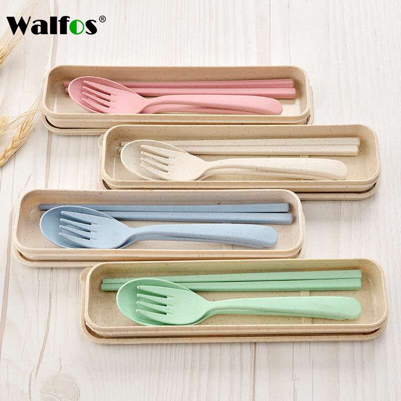 Walfos 3 In 1 ชุดช้อน ส้อม และตะเกียบ แบบพกพา พร้อมกล่อง
