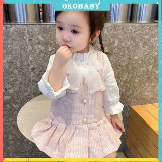 OKOBABY🌈พร้อมส่ง🌈ชุดเด็กผู้หญิง แขนยาว ฝ้าย ขัดแตะ สีชมพู 1-7ปี