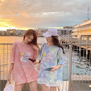 🌤🐬เสื้อยืดOversized สีมัดย้อมรูปโลมา Freesized สไตล์เกาหลี🌤🐬