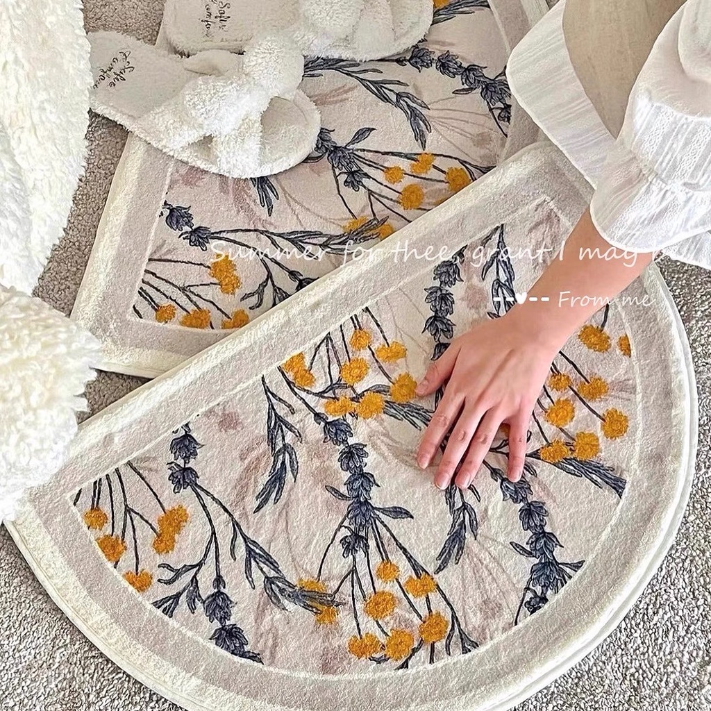 ส่งจากไทย🍑PPพรม พรมลายดอกไม้ พรมลายดอกหญ้า Flower carpet พรมครึ่งวงกลม Nordic Style พรมปูพื้น พรมเช็ดเท้า พรมแต่งห้อง