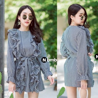 พร้อมส่ง-Number8 มินิเดรสสุดคิ้วท์ รุ่นนี้เปนผ้าลายสก้อต เนื้อผ้าใส่สบายนะคะ ไม่ร้อน ด้านหน้าแต่งระบายน่ารัก
