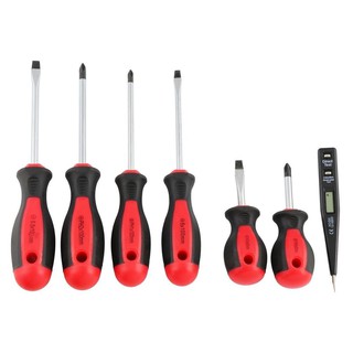 ไขควง ไขควงชุด 7 ตัวชุด HACHI สีแดง-ดำ เครื่องมือช่าง เครื่องมือช่าง ฮาร์ดแวร์ SCREWDRIVER SET HACHI 7EA/SET RED-BLACK