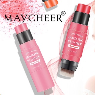 Maycheer ครีมบลัชออนสติ๊กไม่มีผงรู้สึกทุกวันผสมปะการังสีส้มกุหลาบผงสีแดงธรรมชาติด้วยแปรง Rouge ธรรมชาติเม็ดสี B Lusher