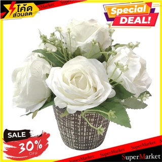 ดอกกุหลาบในแจกันเซรามิก WACH 24 สีขาว ต้นไม้ประดิษฐ์ ARTIFICIAL ROSE IN VASE WACH 24 WHITE อุปกรณ์ตกแต่งสวน