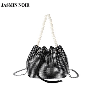 Jasmin NOIR กระเป๋าสะพายข้าง ทรงบักเก็ต ประดับมุก เพชร สําหรับผู้หญิง