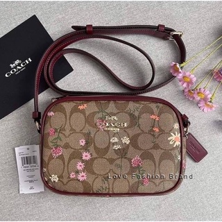 👑ผ่อน0%~แท้100%👑ca719 กระเป๋าสะพาย Mini Jamie Camera Bag In Signature Canvas With Wildflower Print ca732