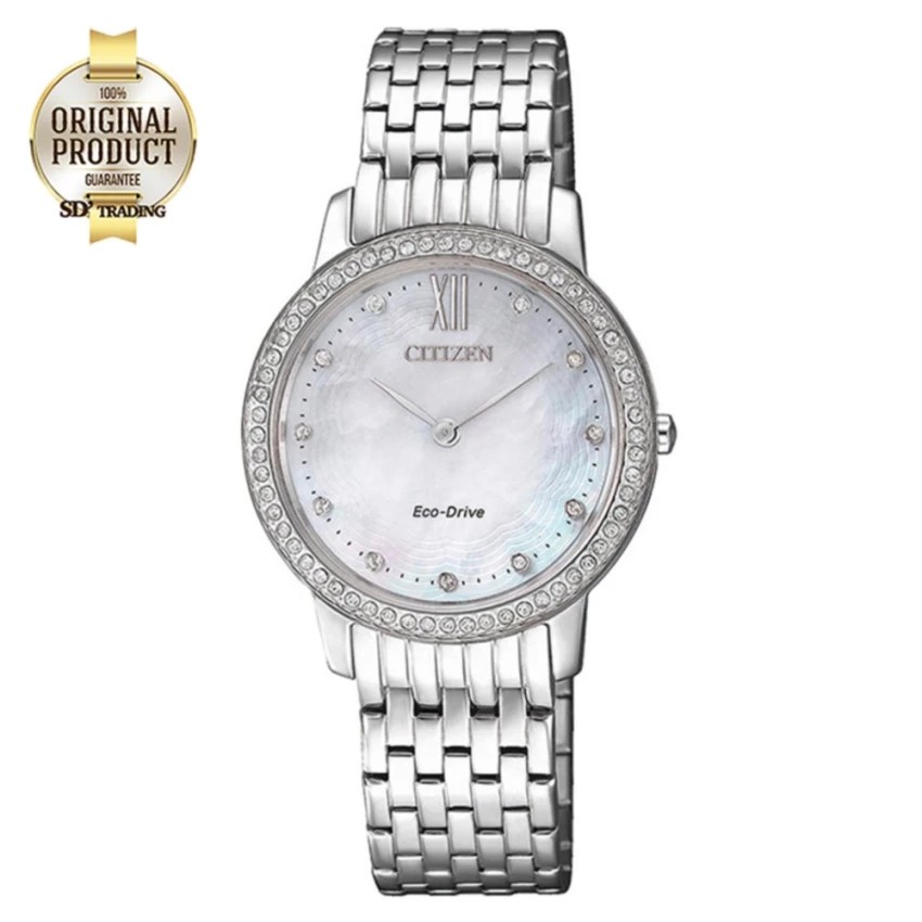 CITIZEN Eco-Drive Crystal Ladies Watch Stainless Strap รุ่น EX1480-82D - Silver/Pearl