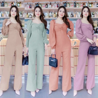 CL17741🌸 จั้มสูทขายาวปลายแขนจั้มทรงสวย ช่วงอกแต่งโบว์ใหญ่น่ารัก #Jumpsuit #จั้มสูท