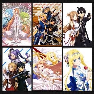 สติกเกอร์โปสเตอร์ ฟิล์มกาว ลายการ์ตูนอนิเมะ Sword Art Online Kirito Asuna Yuuki Asuna สไตล์ญี่ปุ่น สําหรับติดตกแต่งผนังห้องนอน หอพัก