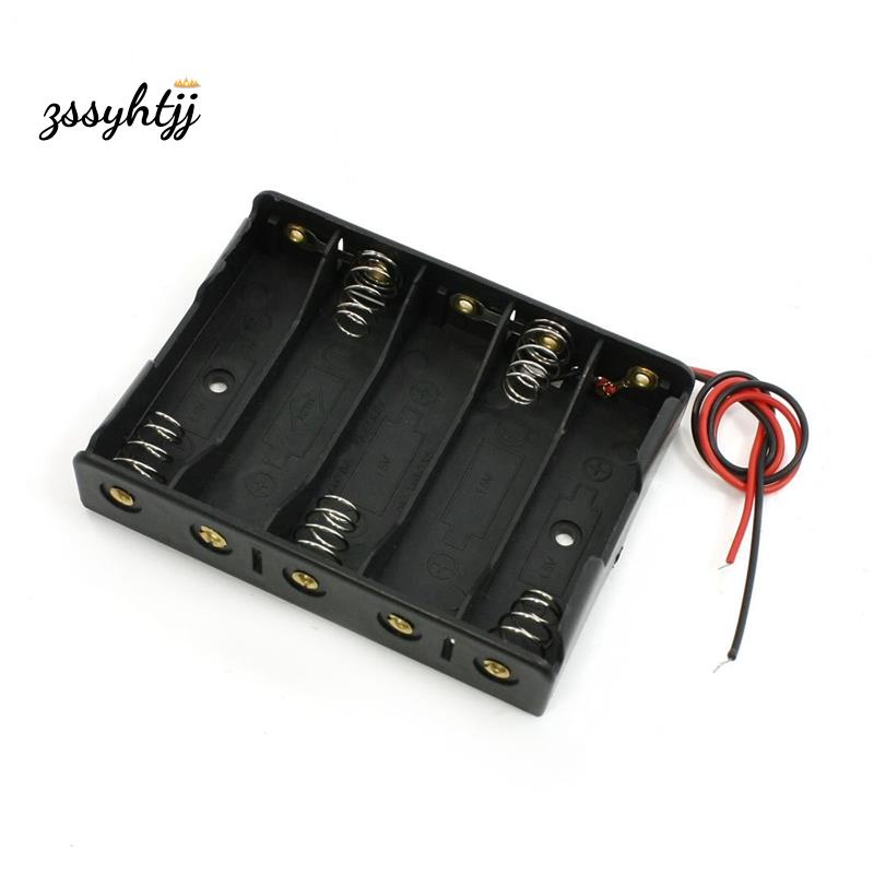 5 x 1.5V AA Battery Slot Holder Case Box Wire Black
