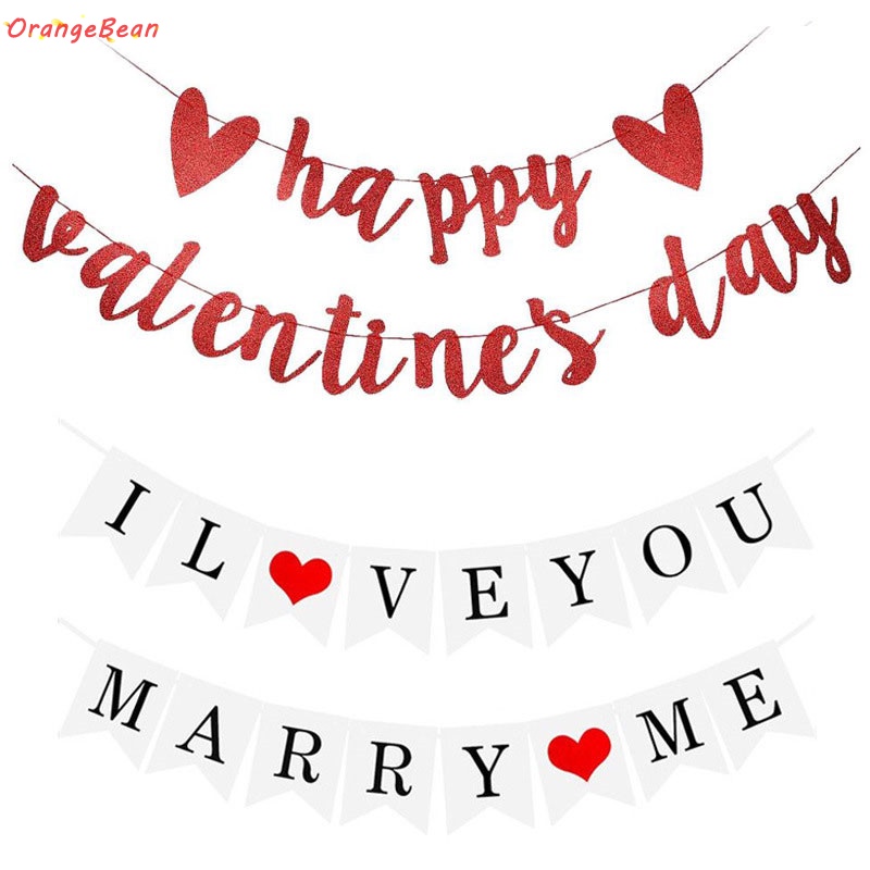 ธงแบนเนอร์ ลาย I Love You Happy Valentin's Day Marry Me สําหรับตกแต่งปาร์ตี้ งานแต่งงาน