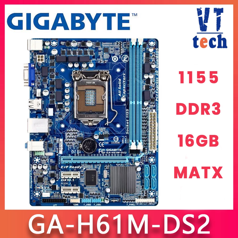 Gigabyte H61M-DS2/S1 PCIE 3.0 ซ็อกเก็ต 1155 DDR3 H61 เมนบอร์ด Intel 2nd 3rd Gen GA-H61M-DS2