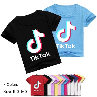 tiktok เสื้อยืดลําลองสําหรับเด็กผู้ชายผู้หญิงแขนสั้นผ้าฝ้ายเหมาะกับการเล่นกีฬา