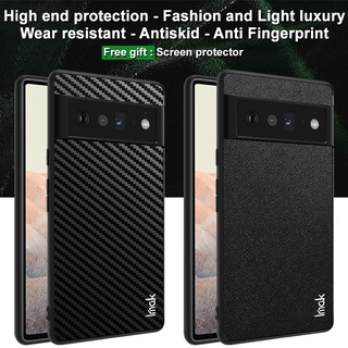 Original Imak Luxury Carbon Fiber Pattern Casing Google Pixel 6 Pro Hard PC PU Leather Back Cover Pixel6 Shockproof Case + Screen Protector