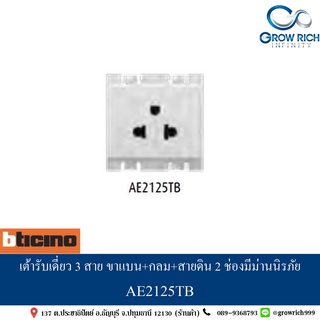 เต้ารับเดี่ยว 3 สาย ขาแบน+กลม+สายดิน 2 ช่องมีม่านนิรภัย AE2125TB