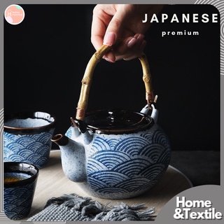 【Premium Japanese】กาน้ำชาเซรามิค แก้วน้ำชา ลายคลื่นสไตล์ญี่ปุ่น