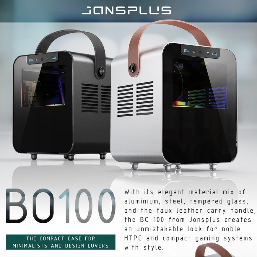 Case JonsPlus BO 100 itx Silver Black Aluminum Jonsbo เคส เล็ก หรู หิ้วได้ โค้ง เว้า กระจกนิรภัย