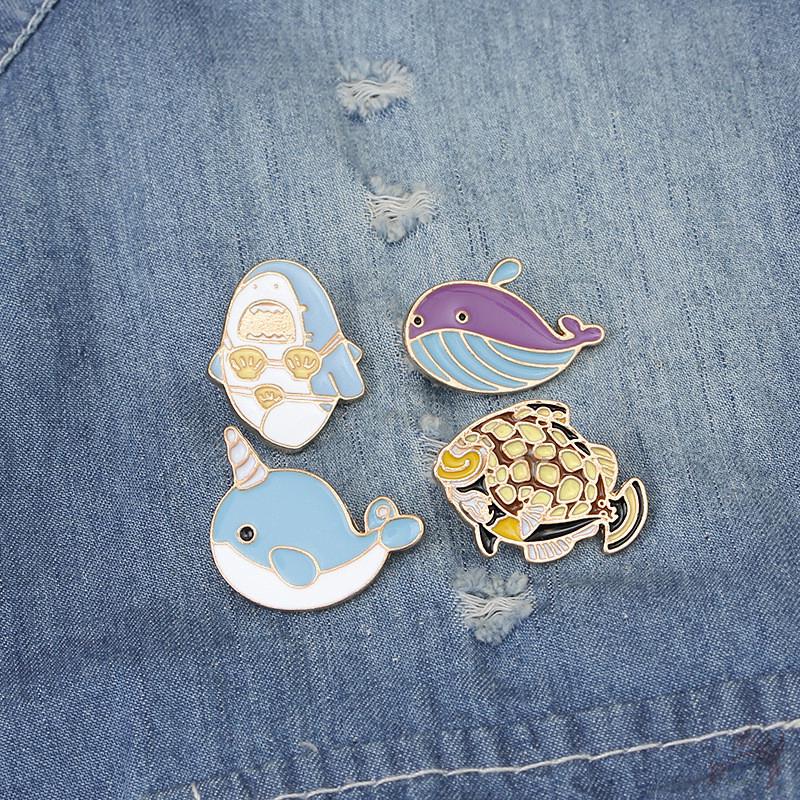 &gt; Ready Stock &lt; ❉ Sea Fish Pins ❉ 1Pc Unicorn Whale Penguin Metal Collection Brooches Pins