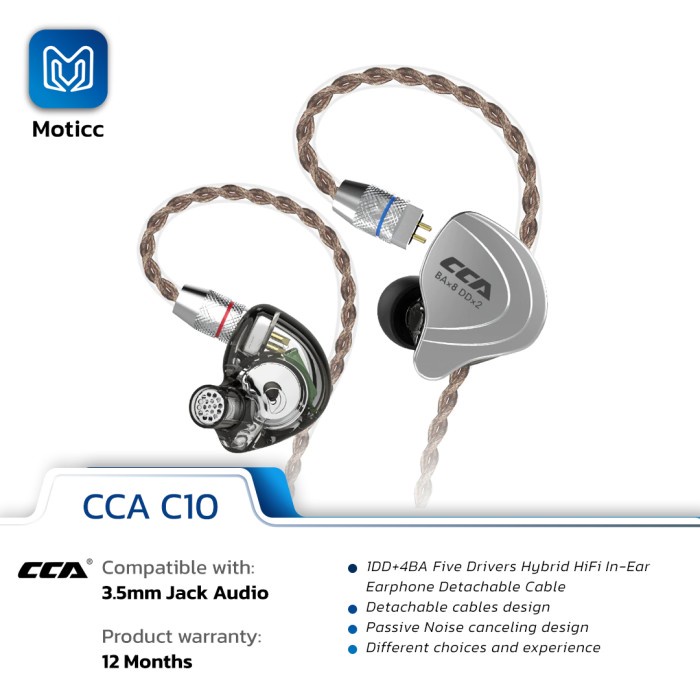 Cca C10 พร้อมไมโครโฟน 5 DRIVER 4DD+1BA HYBRID ในหูฟัง