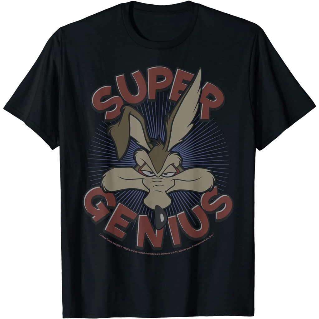 เสื้อยืดวินเทจเสื้อยืด ลาย Looney Tunes Wile สําหรับผู้ใหญ่ เสื้อยืด พิมพ์ลาย Coyote Super GeniusS-4