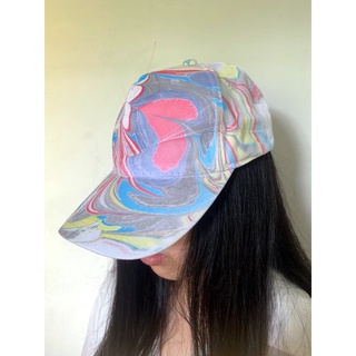 หมวก หมวกแก๊ป cap ลายหินอ่อน เคลือบสีเจลน้ำ งานhandmade มีใบเดียวในโลก