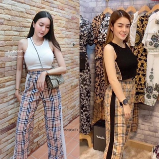 MM15193 Set 2 ชิ้น เสื้อครอป แขนกุด + กางเกงขายาว Set of 2 pieces, cropped top, sleeveless + pants.