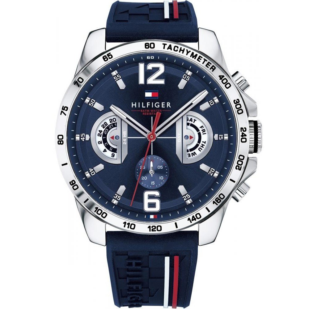 ReadyStock Authentic Tommy Hilfiger Decker Men's Analog Case Silver Silicon Navy Blue Watch 1791476 Jam Tangan Lelaki