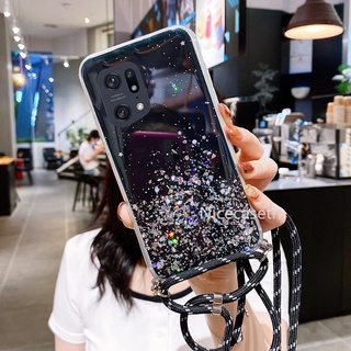 New เคส OPPO Find X5 Pro 5G A95 A96 4G A16k เคสโทรศัพท Starry Sky Glitter Phone Case with Lanyard Backpack Style Phone Soft Back Cover