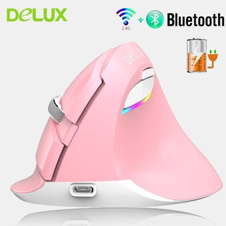 Delux M618 Mini Pink Bluetooth 4.0+2.4GHz Wireless Vertical Mouse 4Gear DPI RGB Ergonomic Rechargeable Silent click Mice