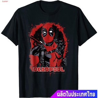 เสื้อยืดผู้ชายและผู้หญิง  Deadpool Paint Splatted Super Hero Graphic T-Shirt Mens Womens T-shirts