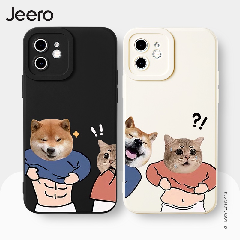 Jeero เคสคู่ เคสไอโฟน คู่รัก ขอบเหลี่ยมกันกระแทกซิลิโคนนุ่มการ์ตูนน่ารักตลก เคสโทรศัพท์ Compatible for iPhone 16 15 14 13 12 11 Pro Max SE 2020 X XR XS ip 8 7 Plus HFE1304