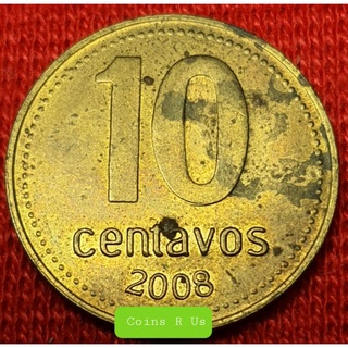 เหรียญต่างประเทศ อาร์เจนตินา ปี 2008 ชนิด 10 Centavos ขนาด 18.2 มม. ผ่านใช้ตามภาพน่าสะสม