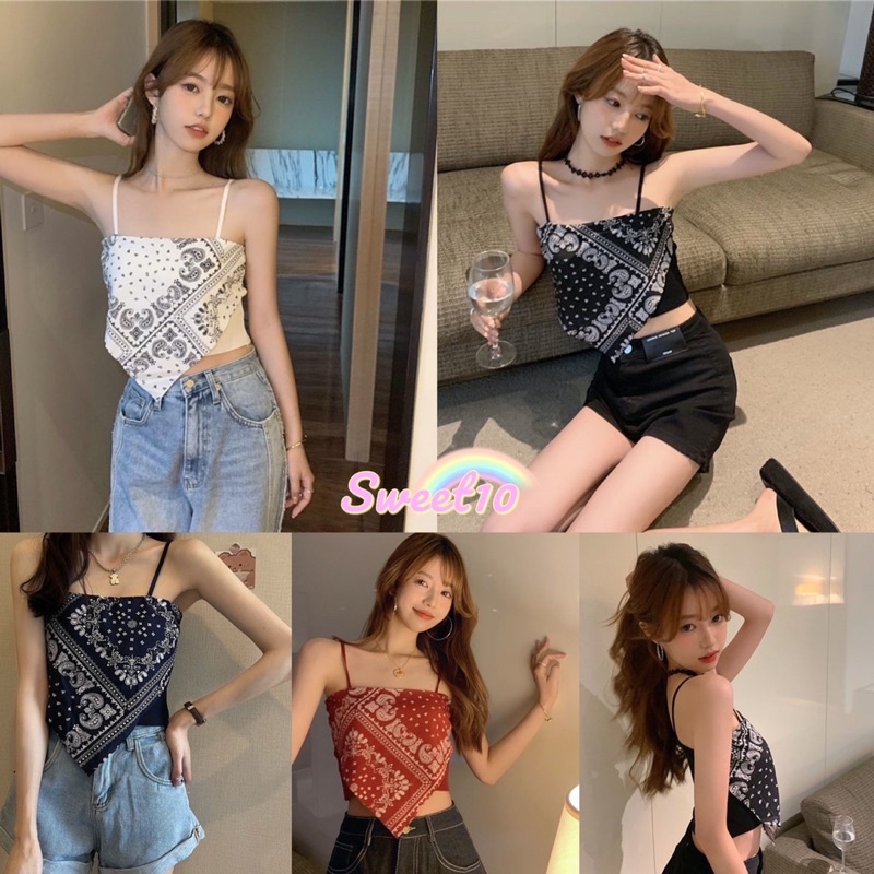 Sweet‍ เสื้อสายเดี่ยวลายวินเทจ ‍ ลายทาง เกาะอก