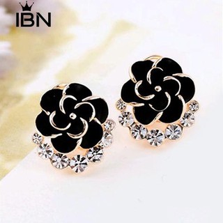 * Ibn Peony Camellia ดอกไม้ Rhinestones งานอัญมณีต่างหู earrings พรรค