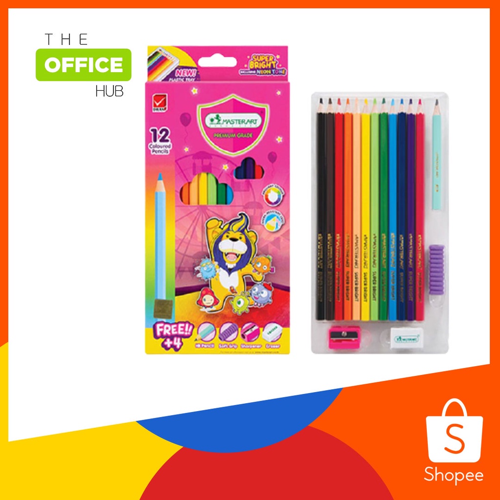 มาสเตอร์อาร์ตดินสอสีไม้ แท่งยาว 12 สี แถมฟรี กบเหลาดินสอ / กล่อง