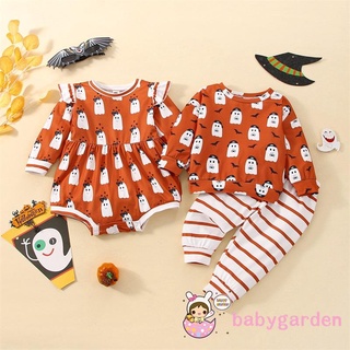 Babygarden ชุดฮาโลวีน แขนยาว คอกลม พิมพ์ลายค้างคาวผี พร้อมกางเกงลายทาง สําหรับเด็ก