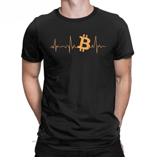 ผ้าฝ้ายแท้เสื้อยืดคอกลม ผ้าฝ้ายแท้ พิมพ์ลายกราฟฟิค Bitcoin Heartbeat Cryptocurrency สําหรับผู้ชายS-5XL