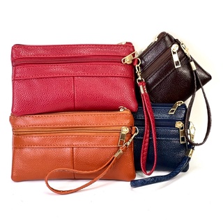 Chinatown leather  กระเป๋าคล้องมือ หนังแท้ ขนาดแบงค์ สีน้ำตาลเข้ม สีแทน สีน้ำเงิน แดง