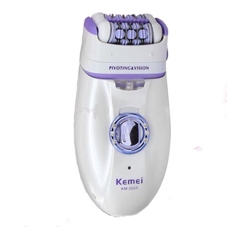 Kemei KM-2668 เครื่องถอนขนและโกนขนไร้สาย 2 in 1 หัวหมุนได้พร้อมยางนวด LED แสงส่องสว่าง