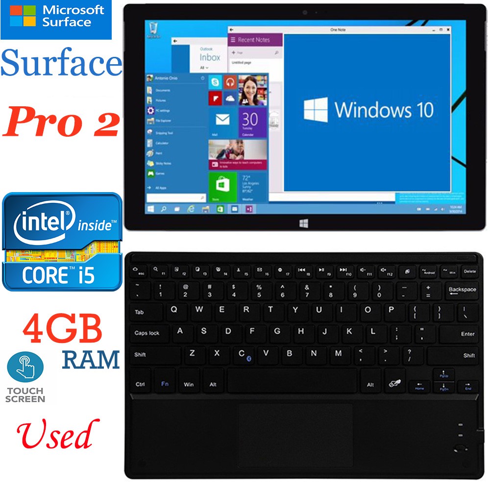 Pro2 หน้าจอสัมผัส Microsoft Surface Pro 2 10.6 นิ้ว FHD® Coretm i5-4200U แท็บเล็ตคอมพิวเตอร์ SSD 128GB Windows 10 มือสอง Win10 Pro