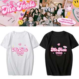 เสื้อยืดคอกลมKPOP TWICE เสื้อยืดแขนสั้นผ้าฝ้ายสตรี The Feels เดียวกันรอบคอแขนสั้น TOP PLUS ขนาดสไตล์เกาหลีหลวมทั้งหมดตรง