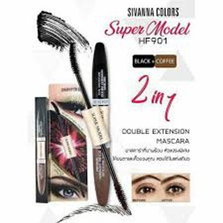 Sivanna มาสคาร่า 2in1 ปัดขนตา+คิ้ว สูตรกันน้ำ Super Model Double Extension Mascara (HF901)