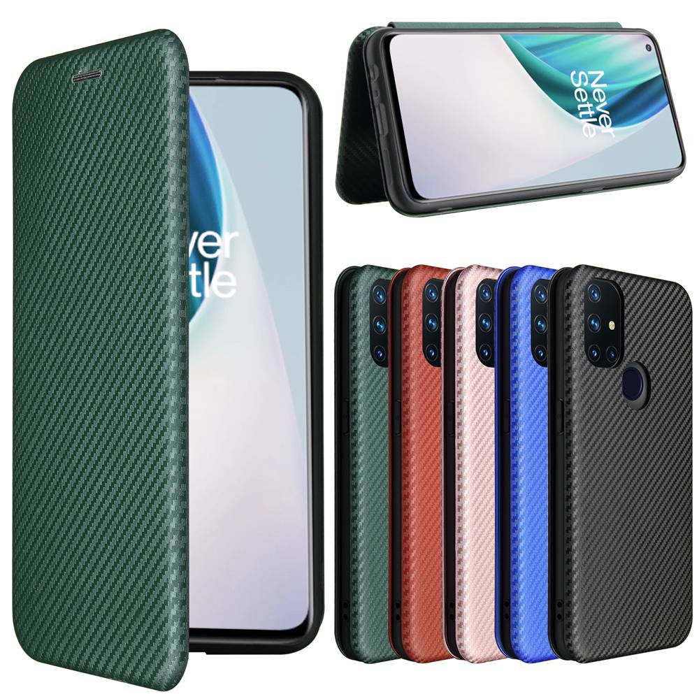 Luxury Carbon Fiber PU Leather Casing OnePlus Nord N10 5G Magnetic Flip Cover Wallet Case Card Holder Stand