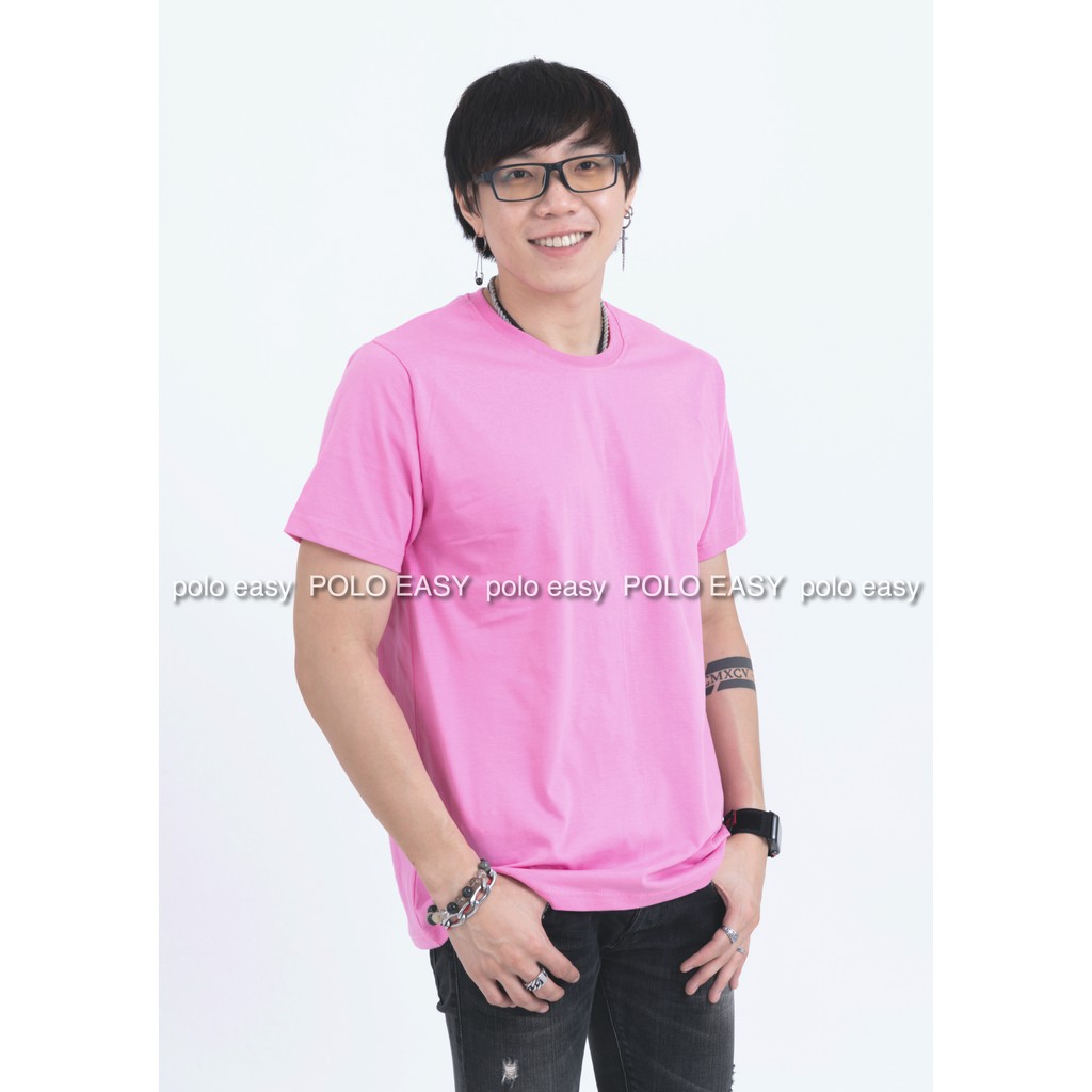 เสื้อยืดแฟชั่น ผู้ชาย T-Shirt Cotton 100% คอกลม แขนสั้น สีชมพูอ่อน
