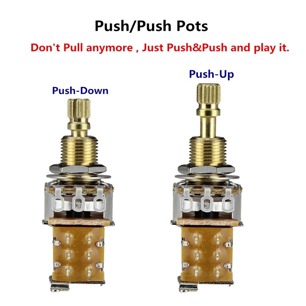 FLEOR Push Guitar Potentiometer Pot A250K B250K A500K B500K ทองแดงยาวแยกเพลา (ไม่มีดึง Anymore) อะไหล่กีตาร์