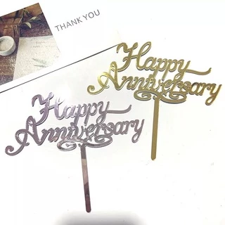 ป้ายปักเค้กอะคริลิค ป้าย Happy Anniversary