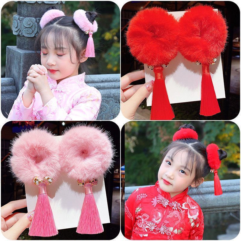 2025 CNY ตรุษจีนเทศกาลฤดูใบไม้ผลิกิ๊บติดผมเด็กสไตล์จีนสาว Bowknot Braid Hairpins เครื่องประดับผมน่ารัก