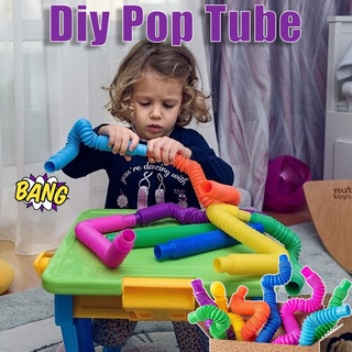 ✈♕ของเล่นเด็ก Diy Pop Tube กระดิ่ง แบบยืดไสลด์เสริมการศึกษาเด็ก สุ่มสี 2/4PCS