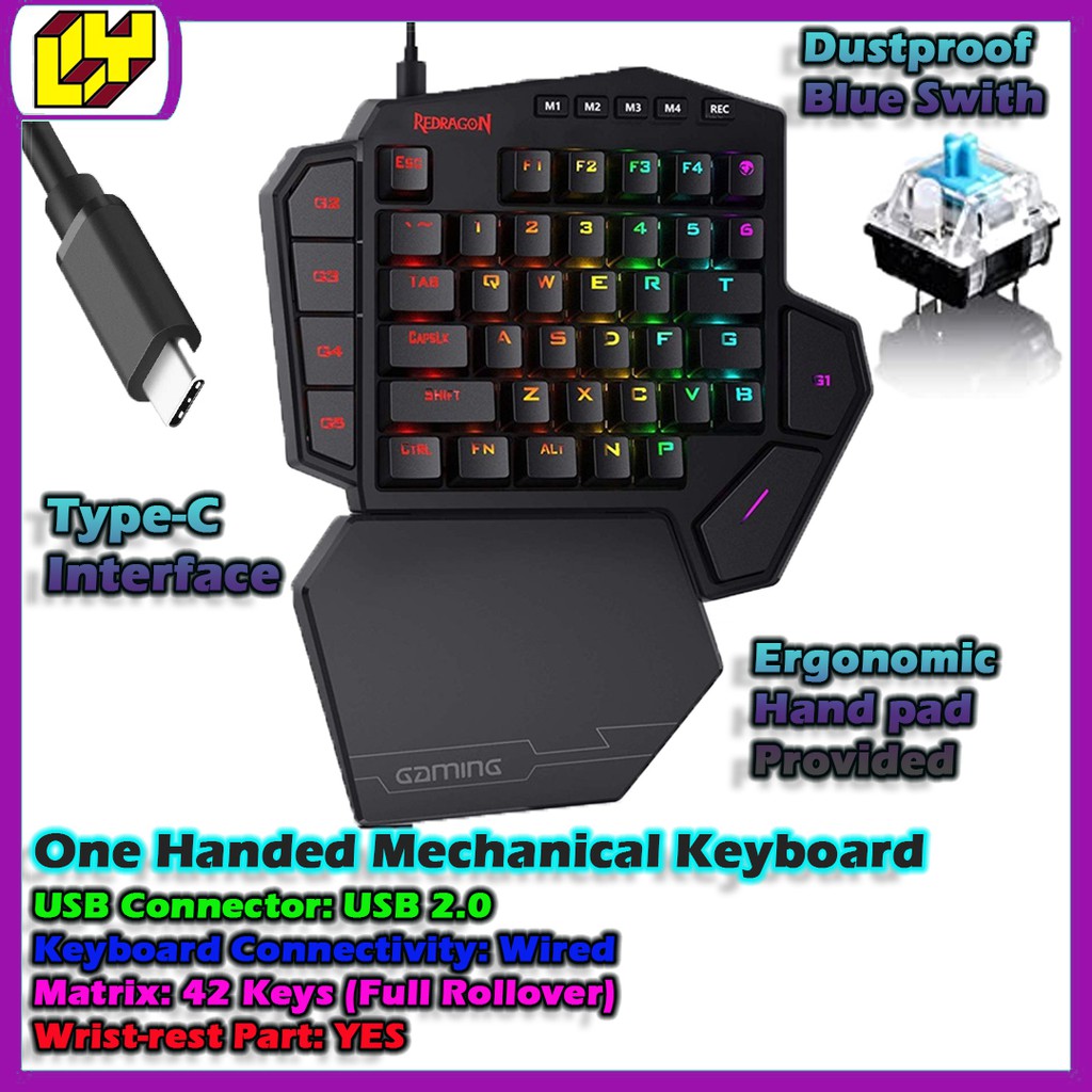 One Handed Keyboard Gaming Keyboard Mechanical RGB Backlit Keyboard Redragon K585 DITI One Handed RG